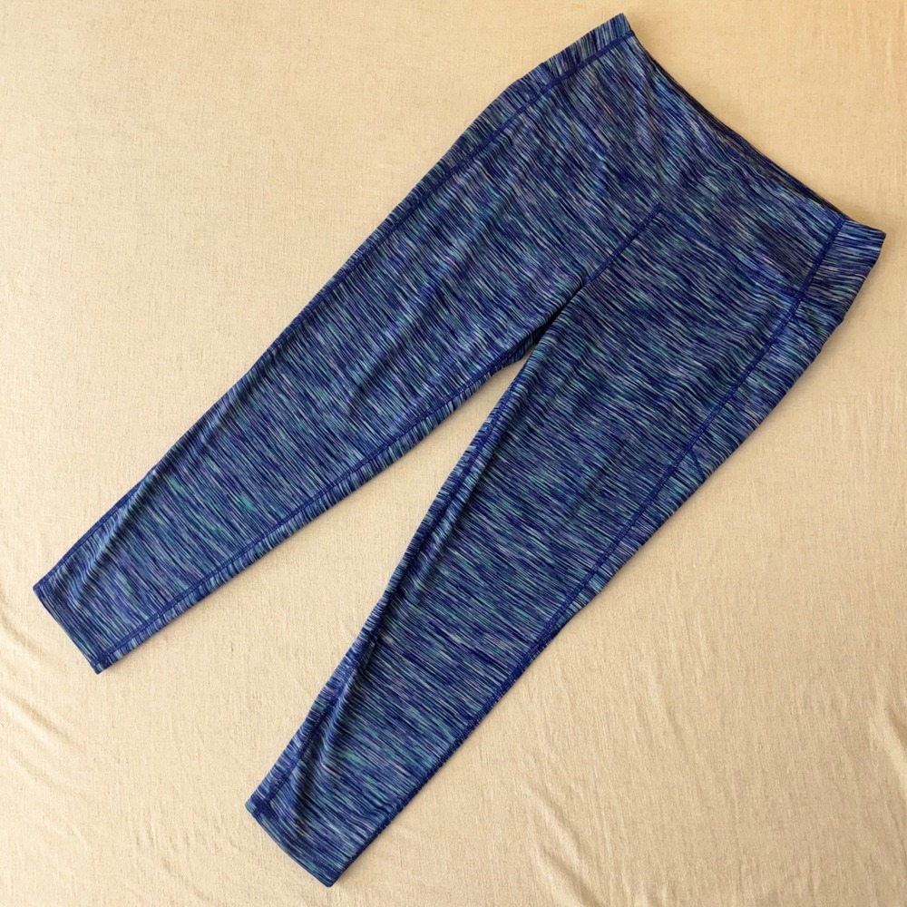 DSG Womens Blue Space Dye High Waisted Athletic Leggings Size L Side Pocket